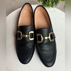 Black Loafers with Gold Buckle
